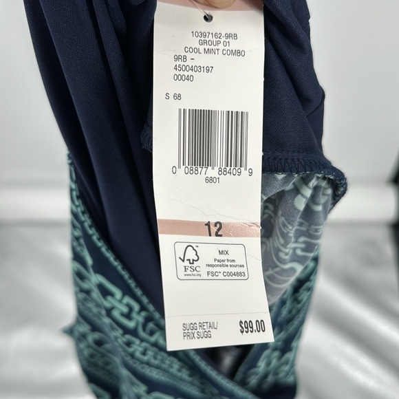 Evan Picone Chain Link Print Faux Wrap Knee Length Dress Blue Size 12-NWT - Picture 7 of 8